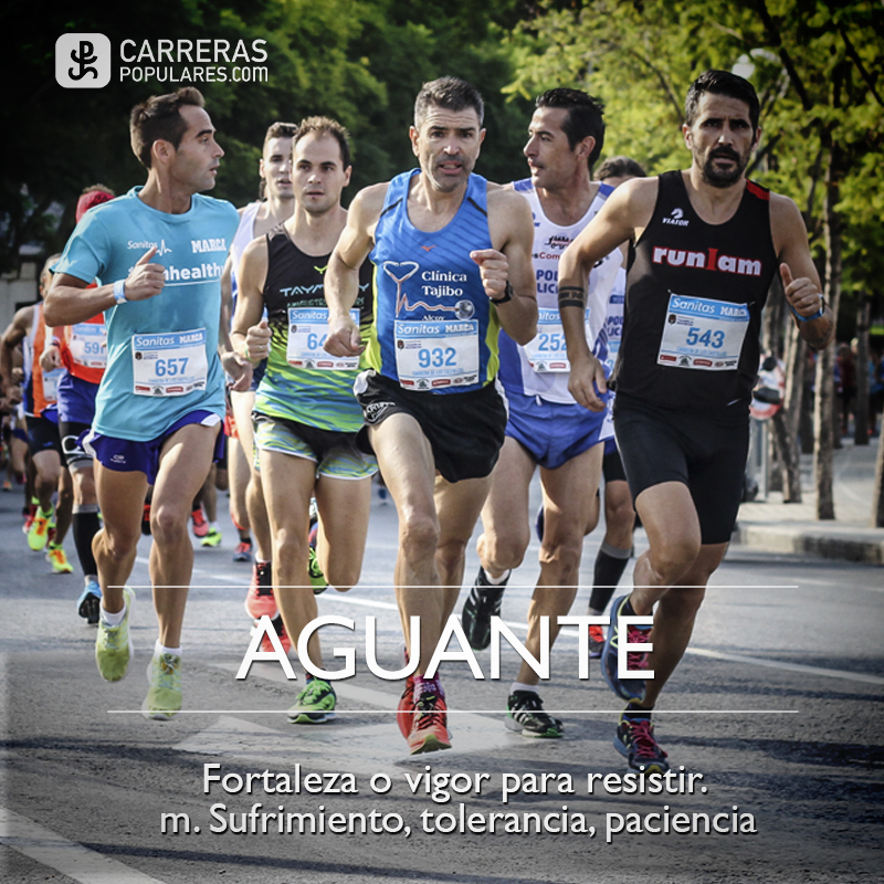 Aguante: Fortaleza o vigor para resistir. m. Sufrimiento, tolerancia, paciencia.