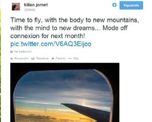 Último mensaje publicado en la cuenta de twitter de Kilian Jornet en su viaje hacia Alaska