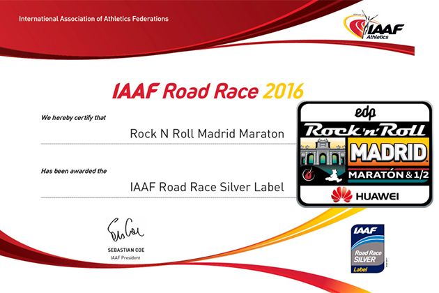 La Asociación Internacional de Federaciones de Atletismo (IAAF), ha otorgado al “EDP Rock´n´Roll Madrid Maratón” la IAAF Road Race Silver Label 
